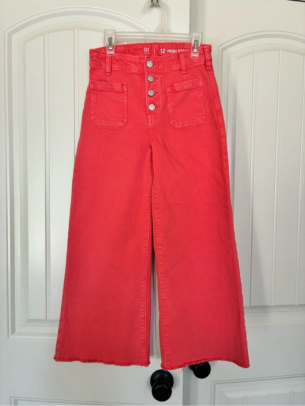 Gap Kids Coral High Stride Wide Leg Raw Hem Jeans Size 12